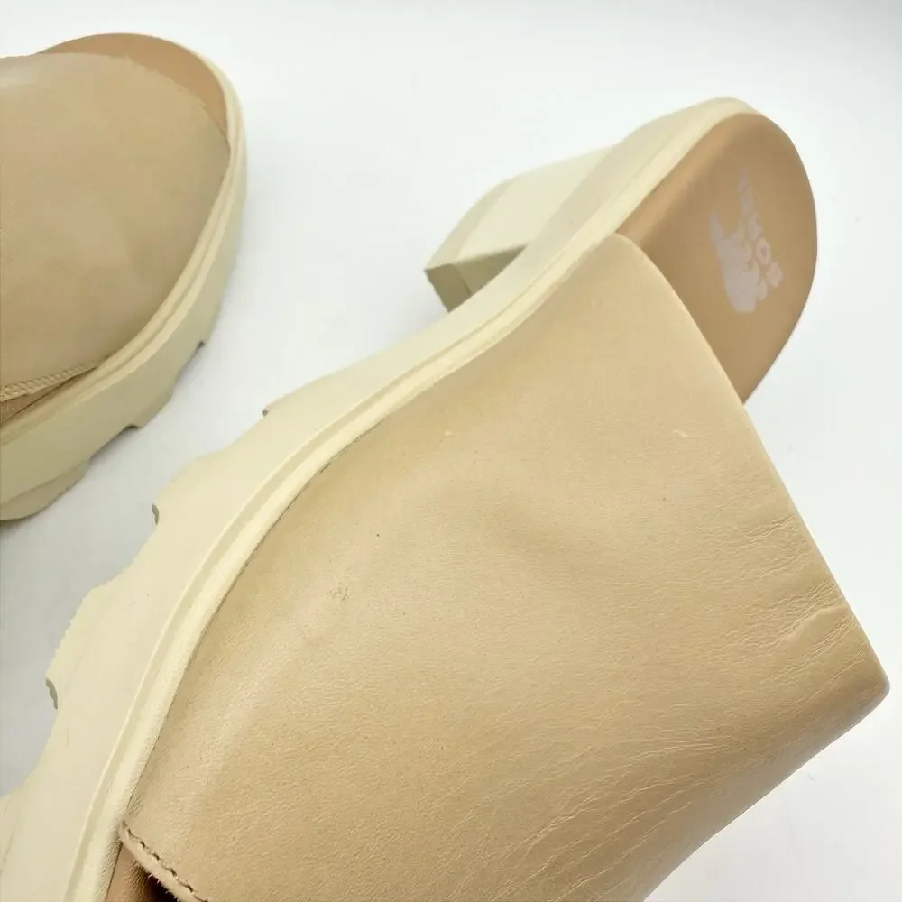 Sorel Womens Joanie Heel Slide Sandal US 7.5 EU 38.5 Beige Tan Leather EUC